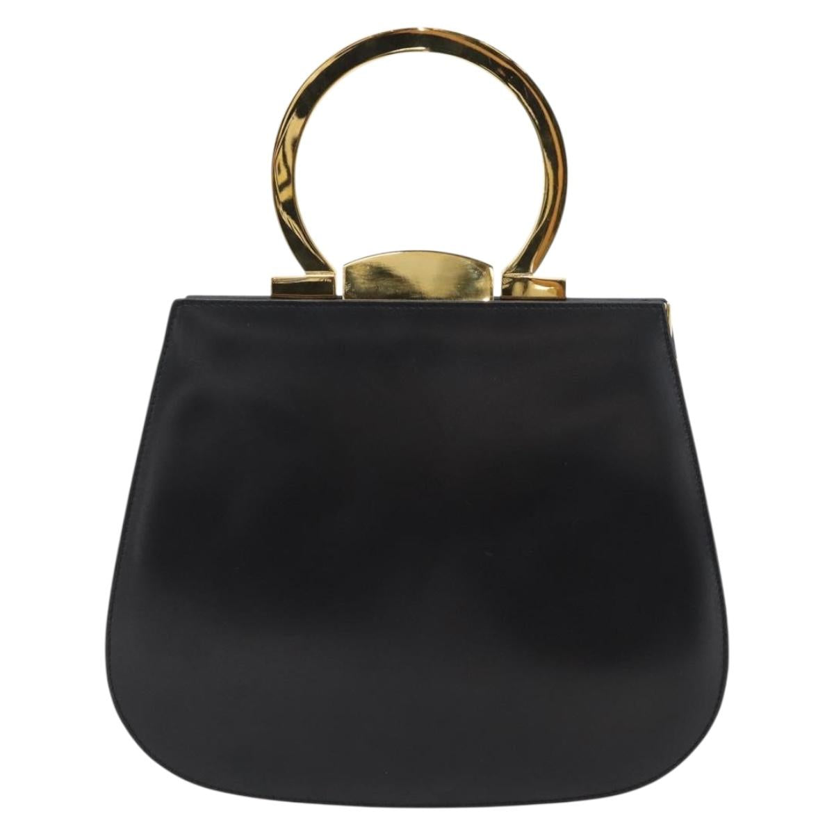 Salvatore Ferragamo Gancini Hand Bag Leather 2way Black Gold Auth 182803A