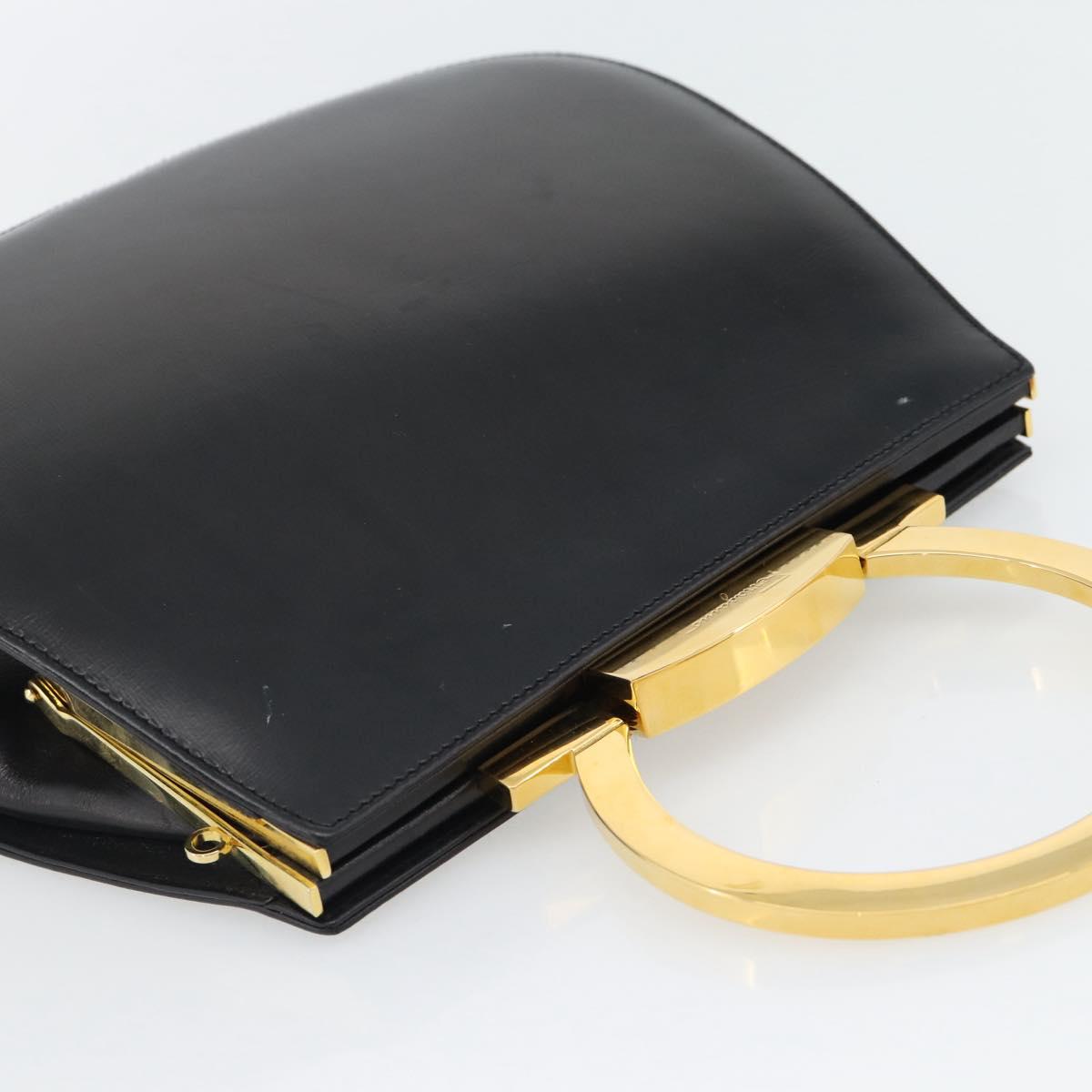 Salvatore Ferragamo Gancini Hand Bag Leather 2way Black Gold Auth 182803A