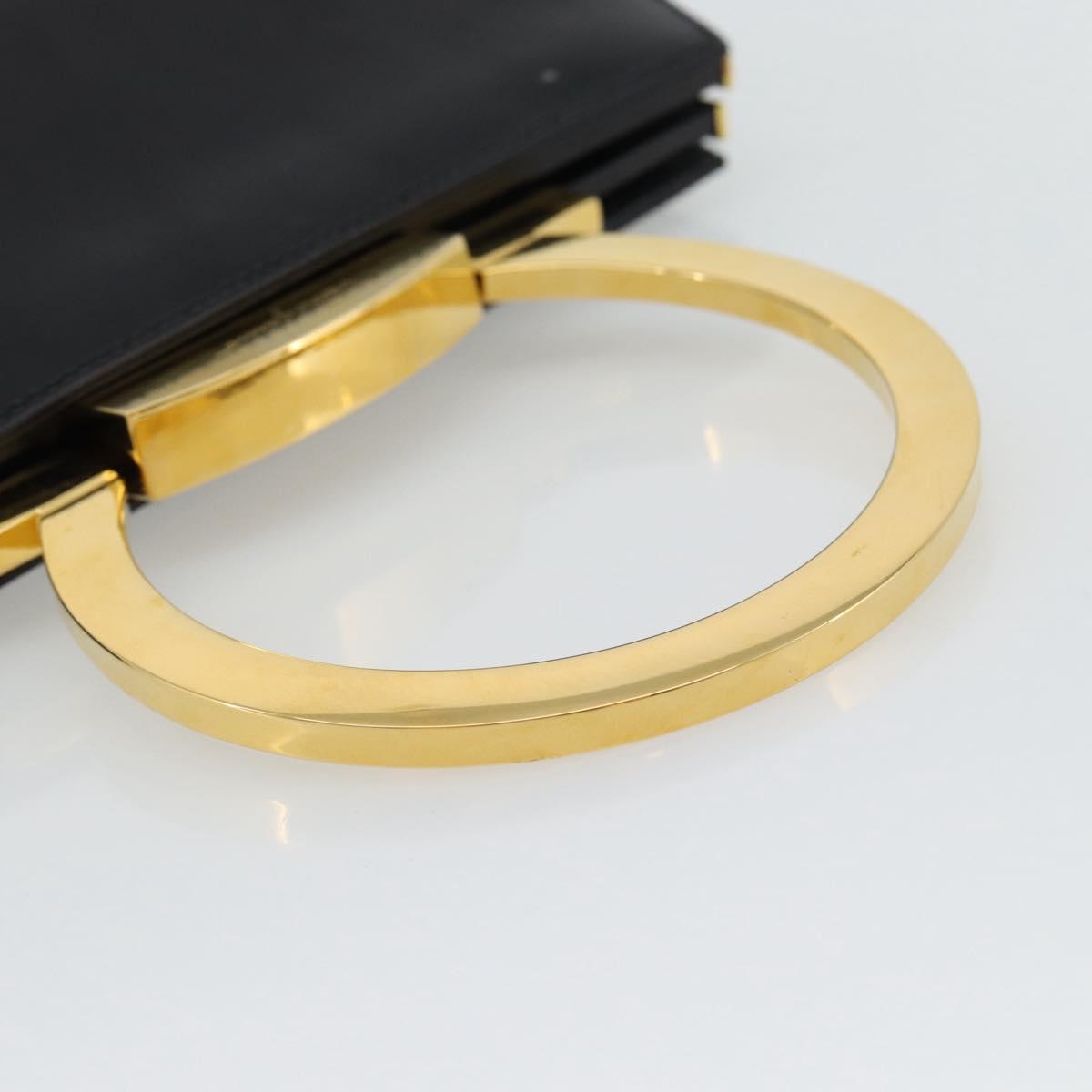Salvatore Ferragamo Gancini Hand Bag Leather 2way Black Gold Auth 182803A