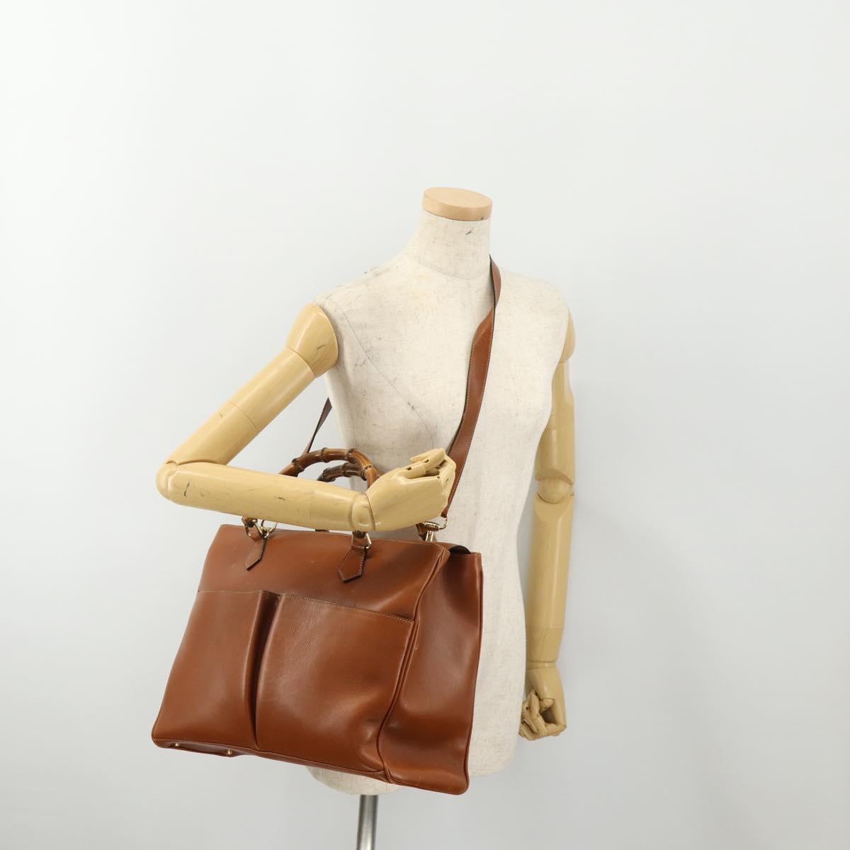 GUCCI Bamboo Hand Bag Leather 2way Brown Gold 002 2855 0322 0 Auth 182806