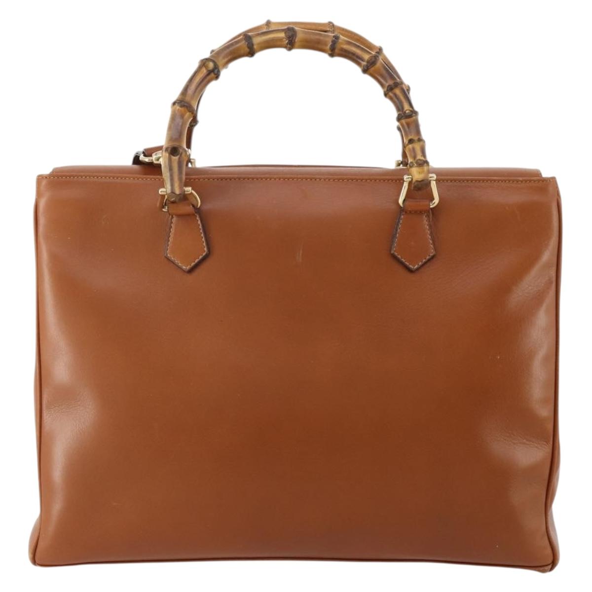 GUCCI Bamboo Hand Bag Leather 2way Brown Gold 002 2855 0322 0 Auth 182806