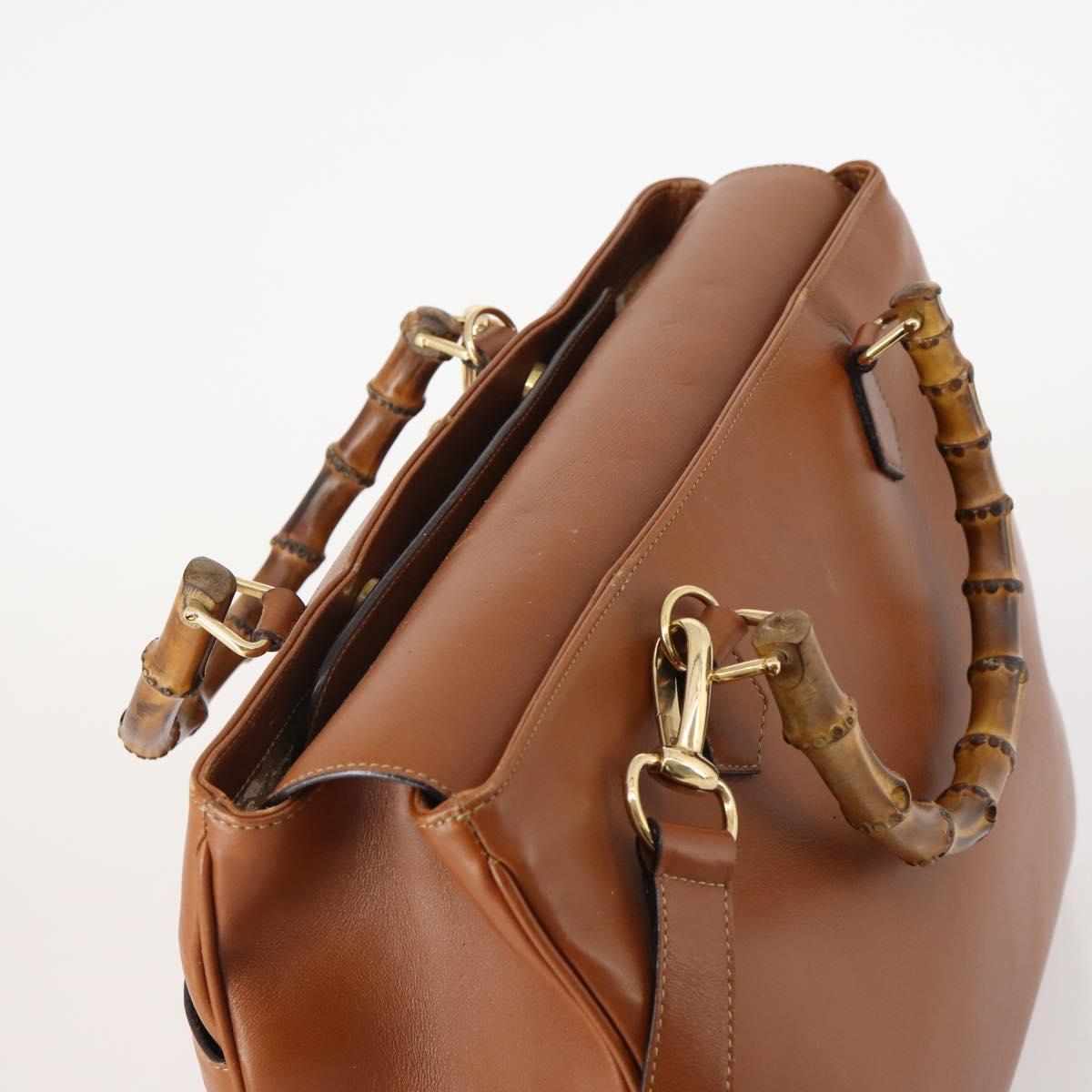 GUCCI Bamboo Hand Bag Leather 2way Brown Gold 002 2855 0322 0 Auth 182806