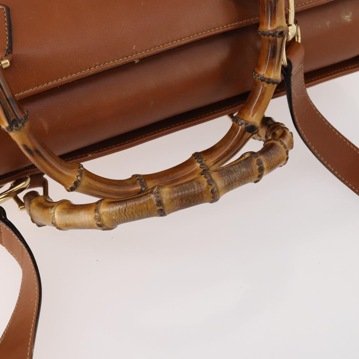 GUCCI Bamboo Hand Bag Leather 2way Brown Gold 002 2855 0322 0 Auth 182806