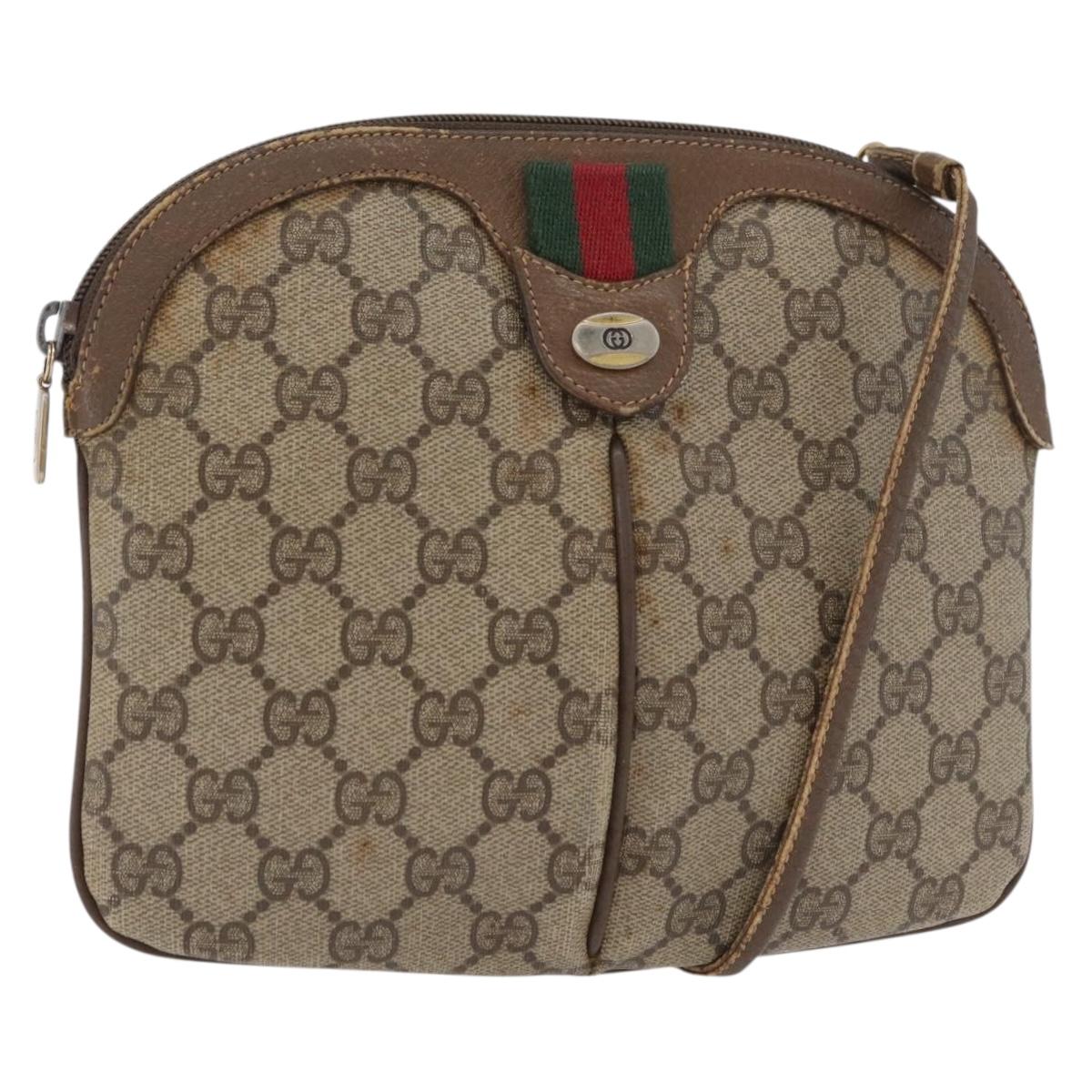 GUCCI GG Supreme Web Sherry Line Bag PVC Beige Gold 904 02 047 Auth 182808