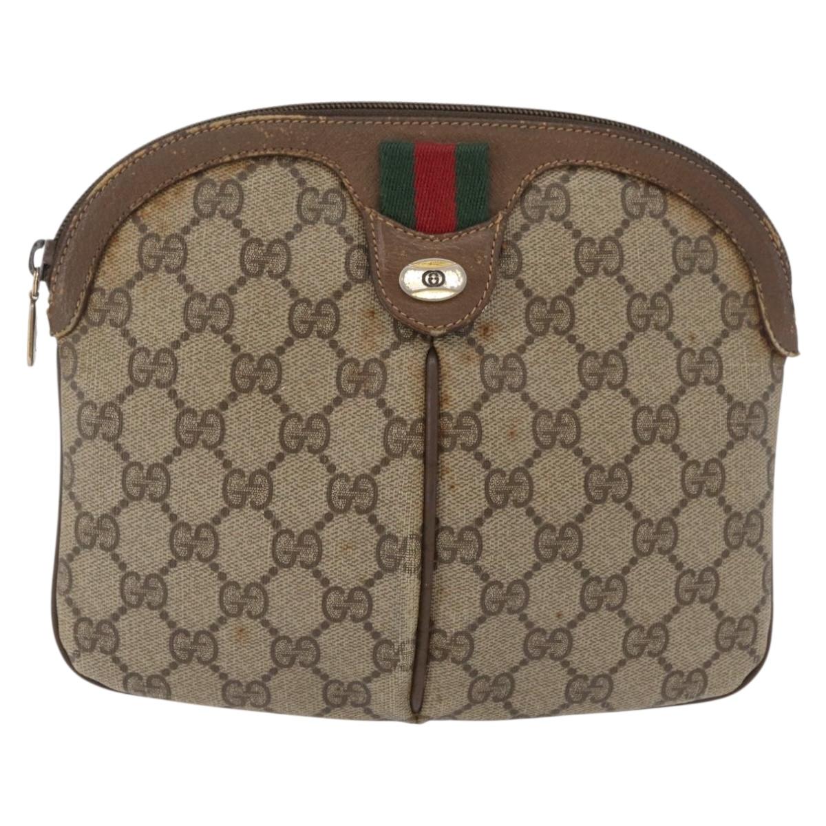 GUCCI GG Supreme Web Sherry Line Bag PVC Beige Gold 904 02 047 Auth 182808