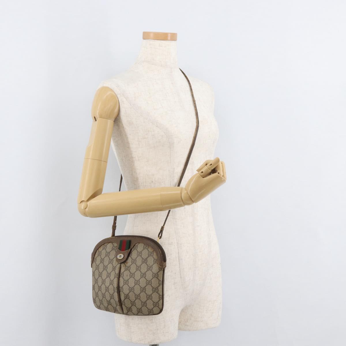 GUCCI GG Supreme Web Sherry Line Bag PVC Beige Gold 904 02 047 Auth 182808