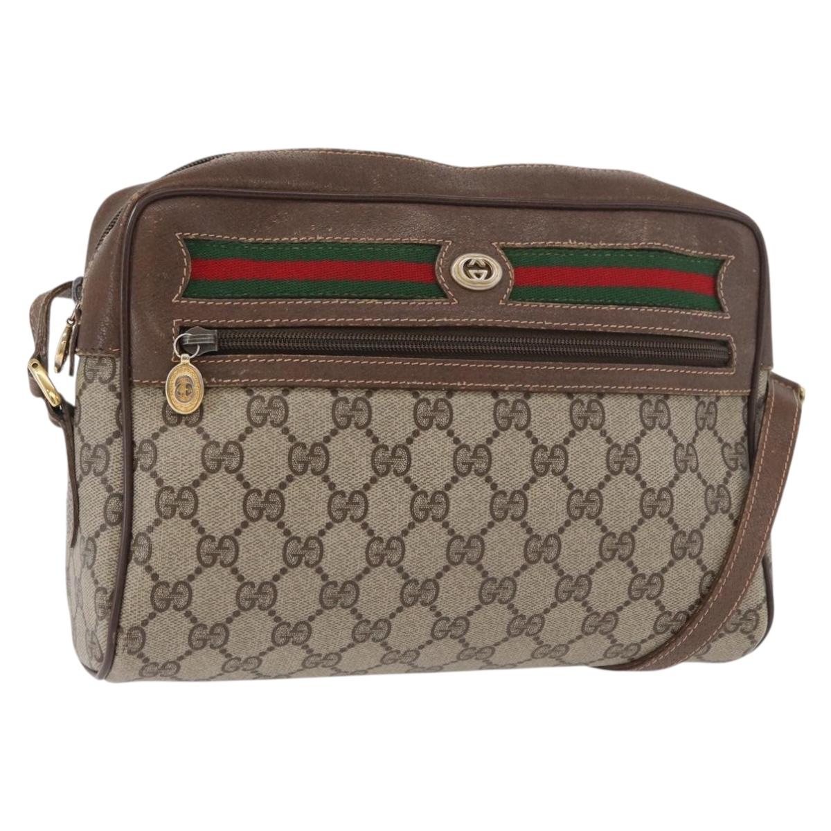 GUCCI GG Supreme Web Sherry Line Bag PVC Beige Gold 56 02 088 Auth 182809