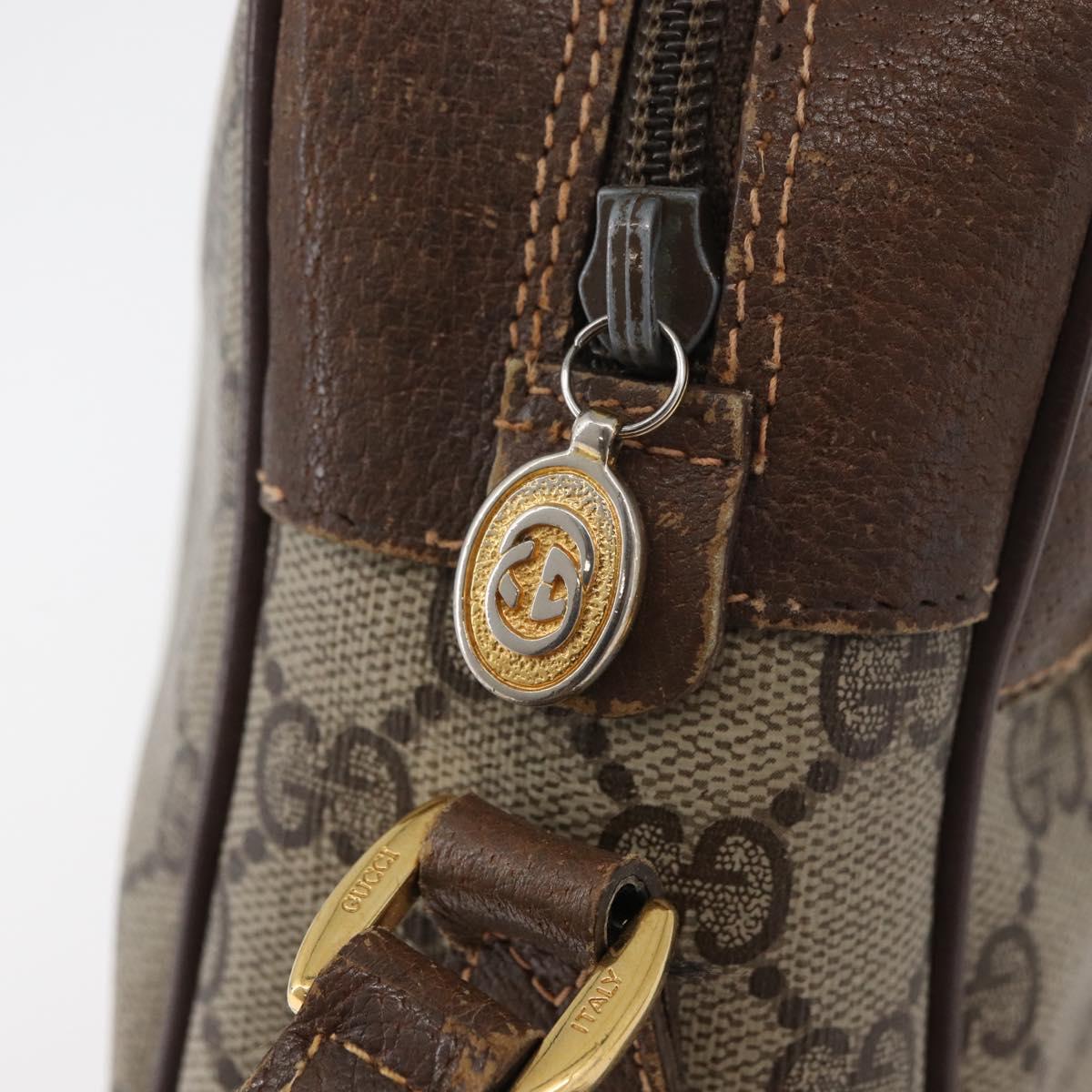 GUCCI GG Supreme Web Sherry Line Bag PVC Beige Gold 56 02 088 Auth 182809