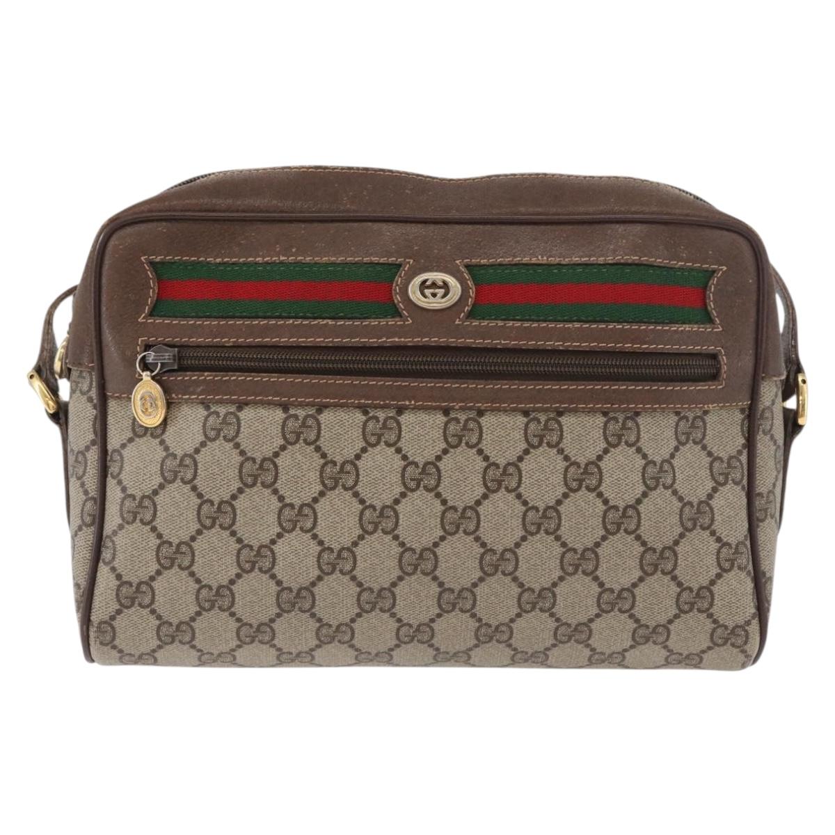 GUCCI GG Supreme Web Sherry Line Bag PVC Beige Gold 56 02 088 Auth 182809