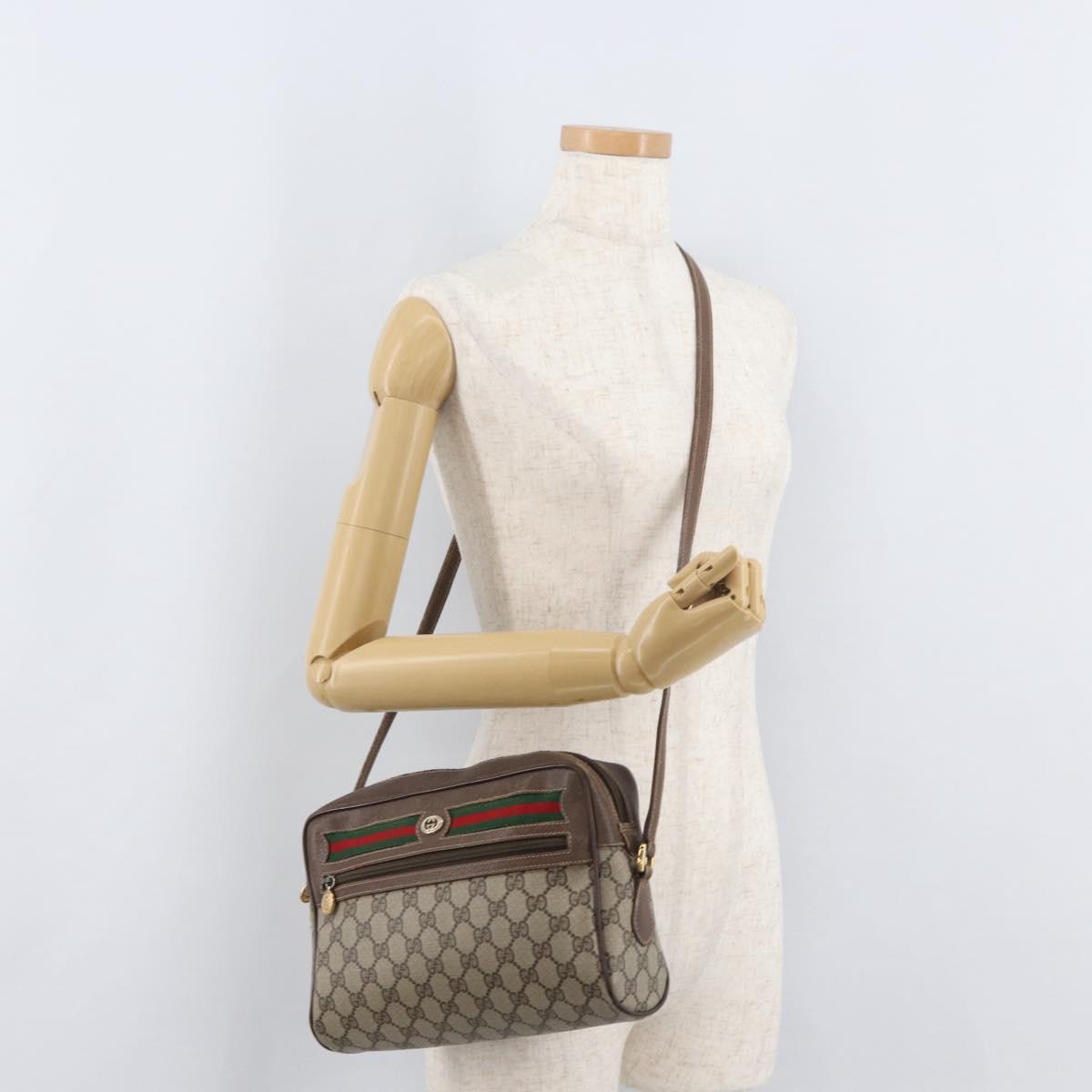 GUCCI GG Supreme Web Sherry Line Bag PVC Beige Gold 56 02 088 Auth 182809