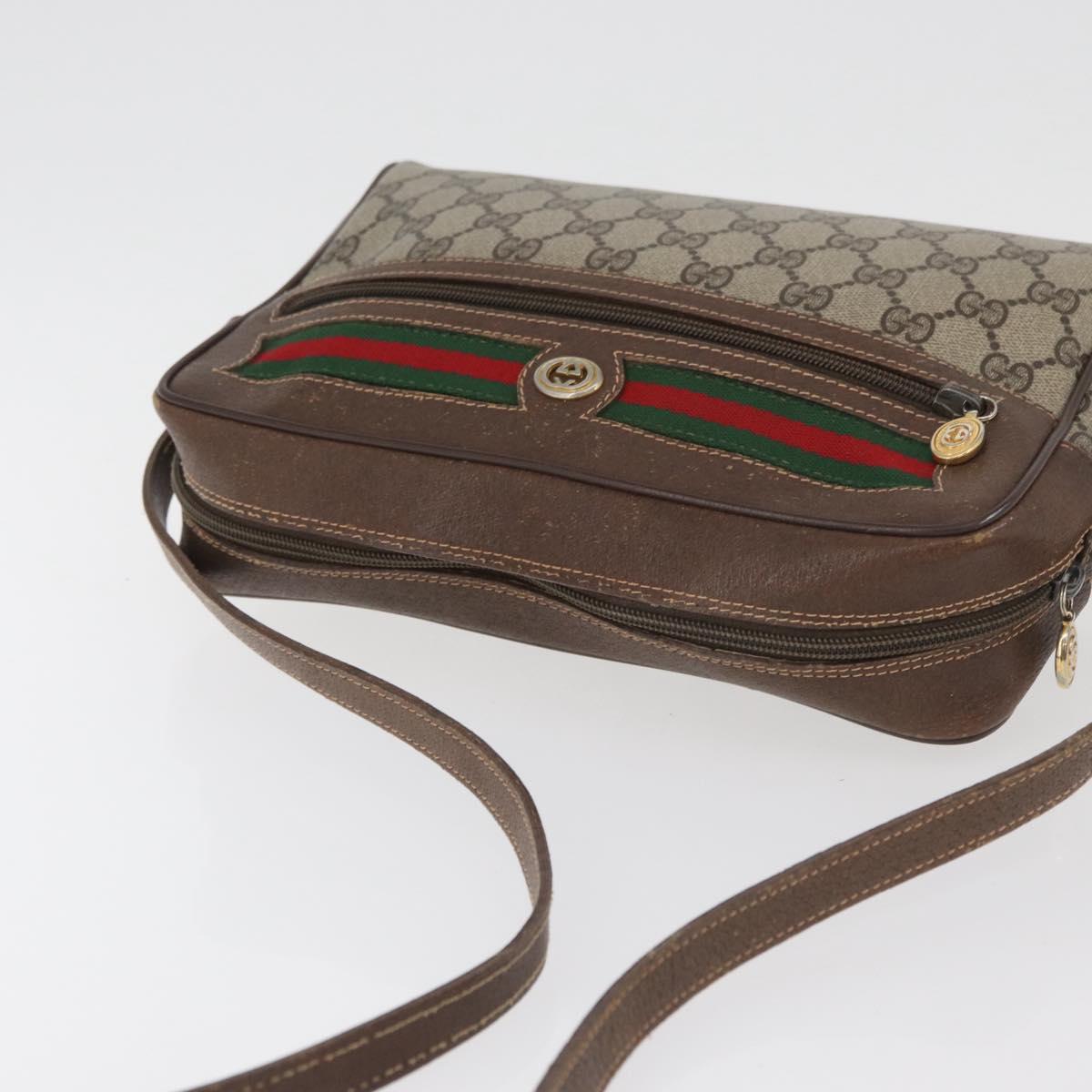 GUCCI GG Supreme Web Sherry Line Bag PVC Beige Gold 56 02 088 Auth 182809