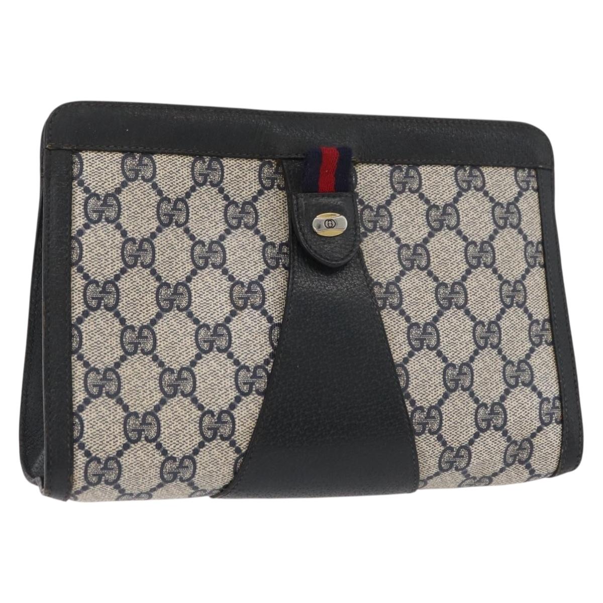 GUCCI GG Supreme Sherry Line Clutch Bag PVC Navy Red 89 01 032 Auth 182810