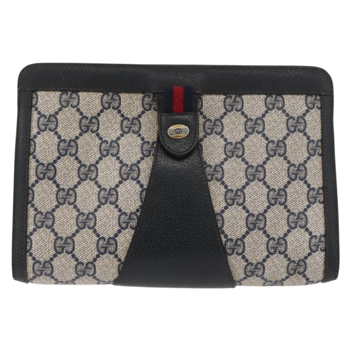 GUCCI GG Supreme Sherry Line Clutch Bag PVC Navy Red 89 01 032 Auth 182810