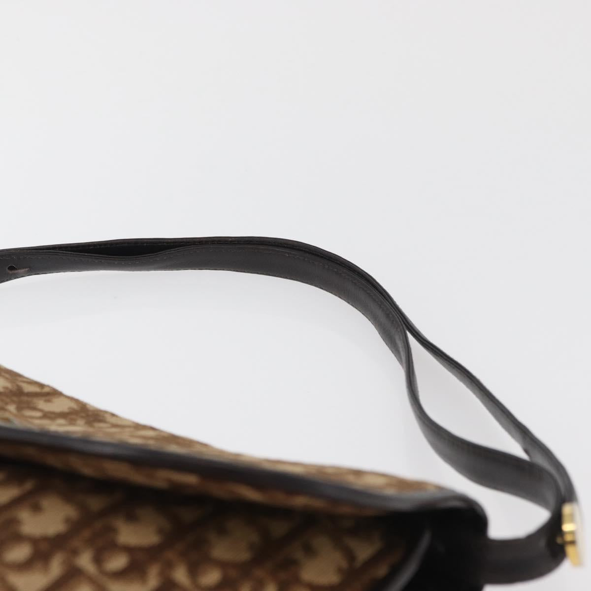 Christian Dior Trotter Canvas Shoulder Bag Beige Gold Auth 182811