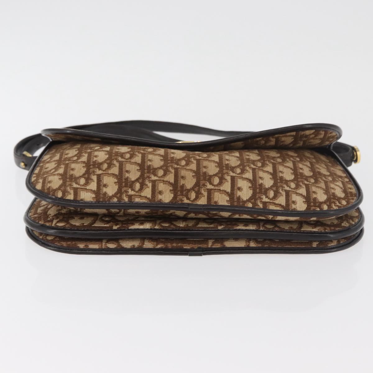 Christian Dior Trotter Canvas Shoulder Bag Beige Gold Auth 182811