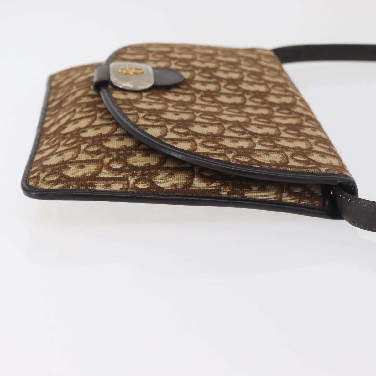 Christian Dior Trotter Canvas Shoulder Bag Beige Gold Auth 182812