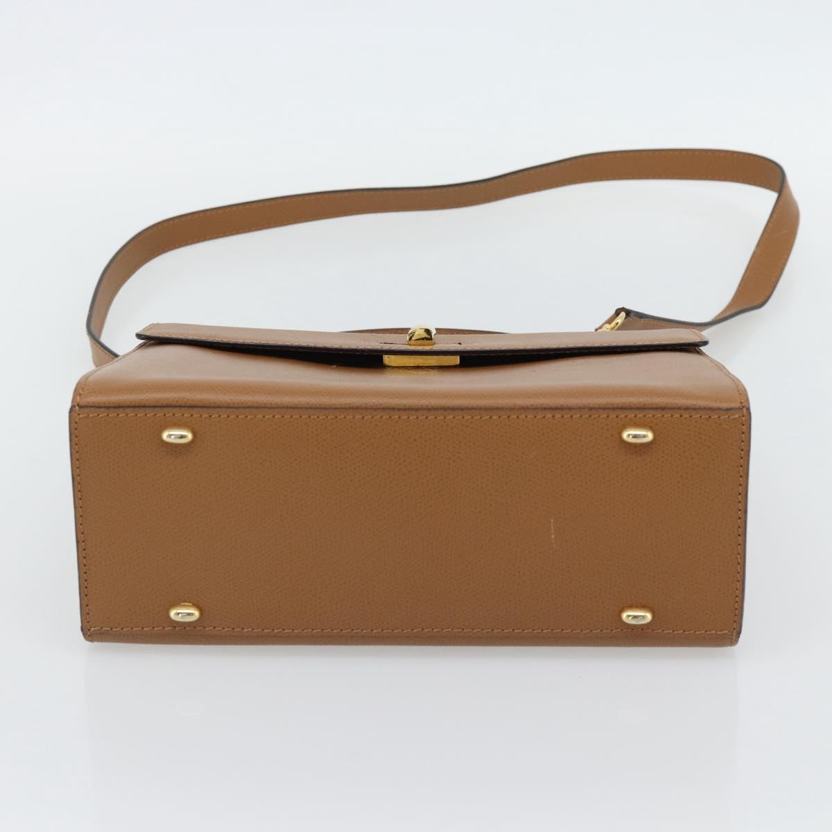 CELINE Hand Bag Leather 2way Brown Gold Auth 182814