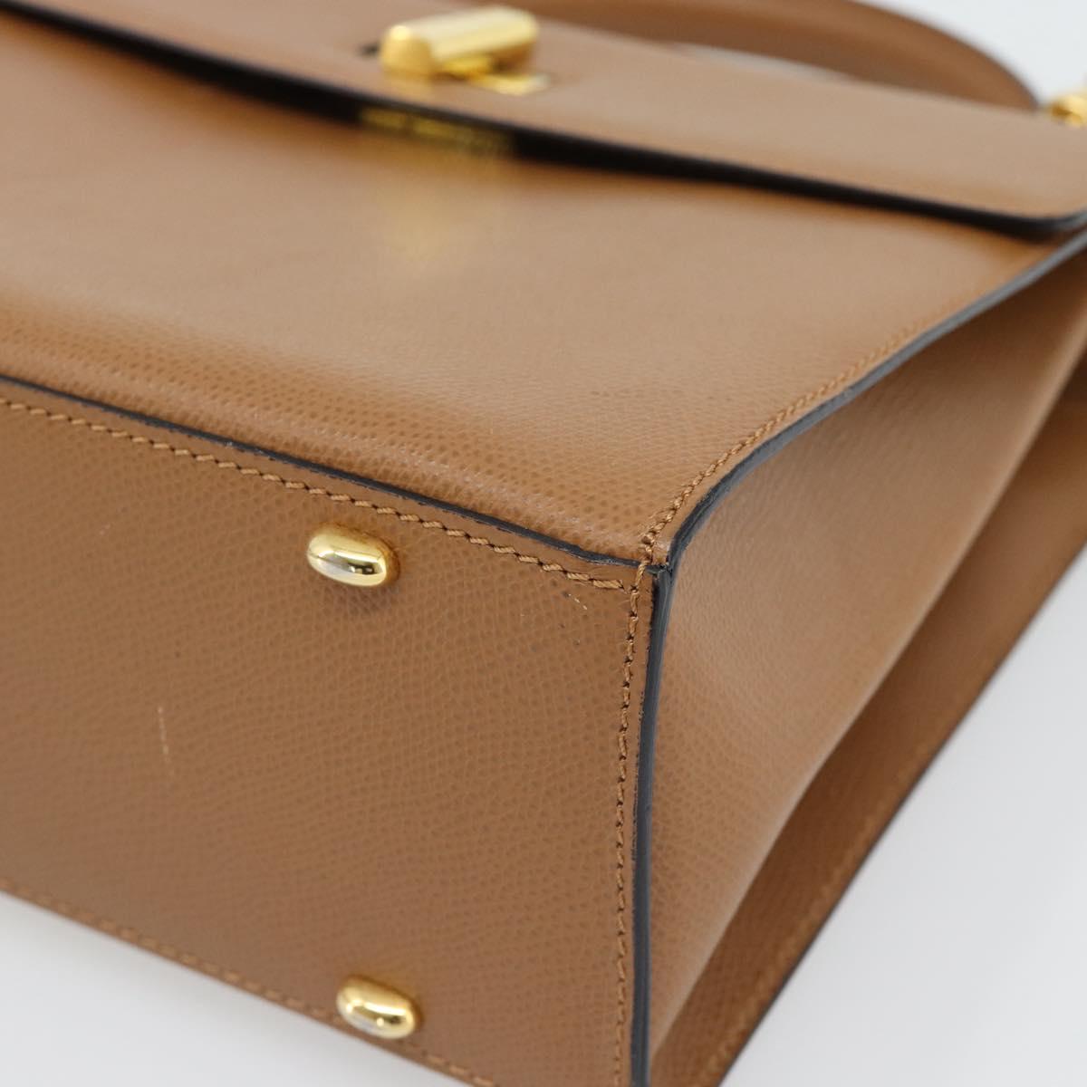 CELINE Hand Bag Leather 2way Brown Gold Auth 182814