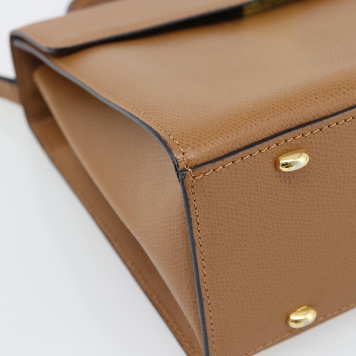 CELINE Hand Bag Leather 2way Brown Gold Auth 182814