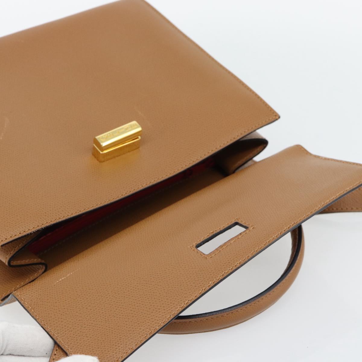 CELINE Hand Bag Leather 2way Brown Gold Auth 182814