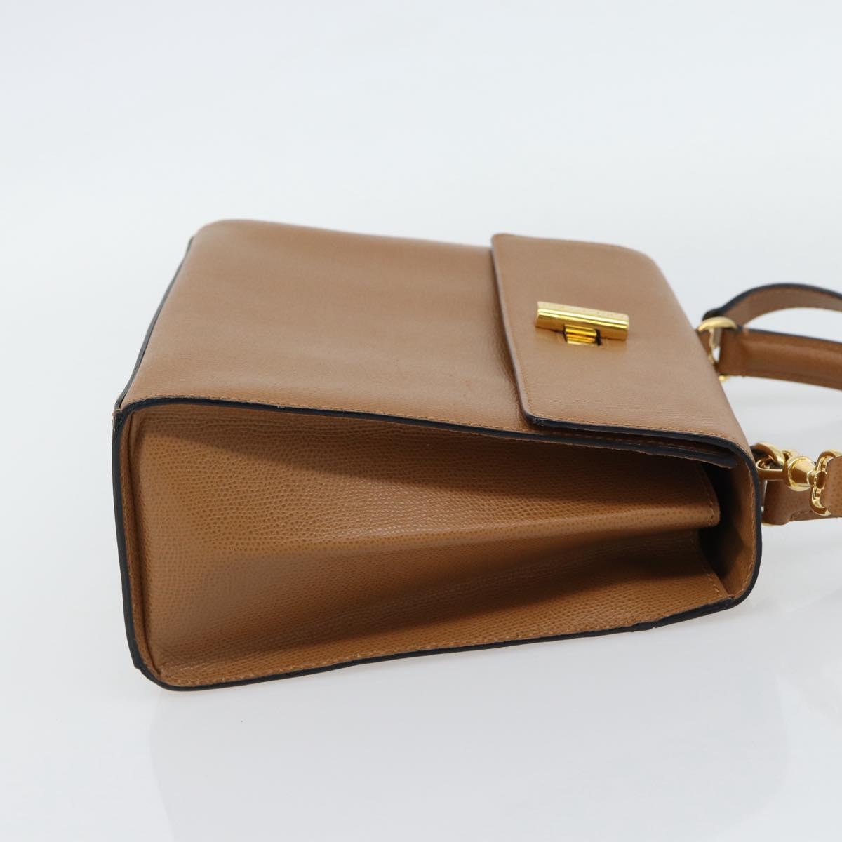 CELINE Hand Bag Leather 2way Brown Gold Auth 182814