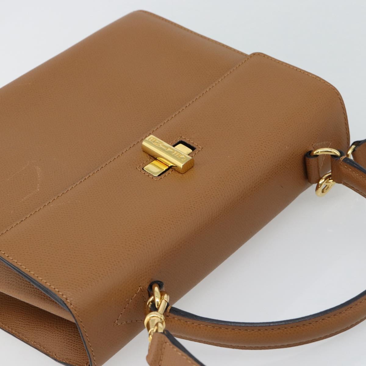 CELINE Hand Bag Leather 2way Brown Gold Auth 182814