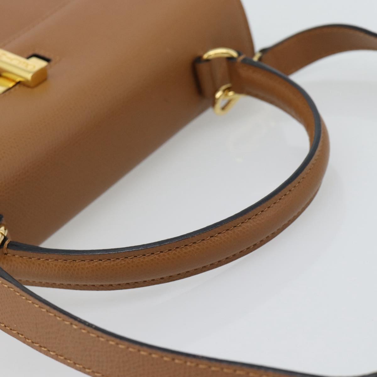 CELINE Hand Bag Leather 2way Brown Gold Auth 182814