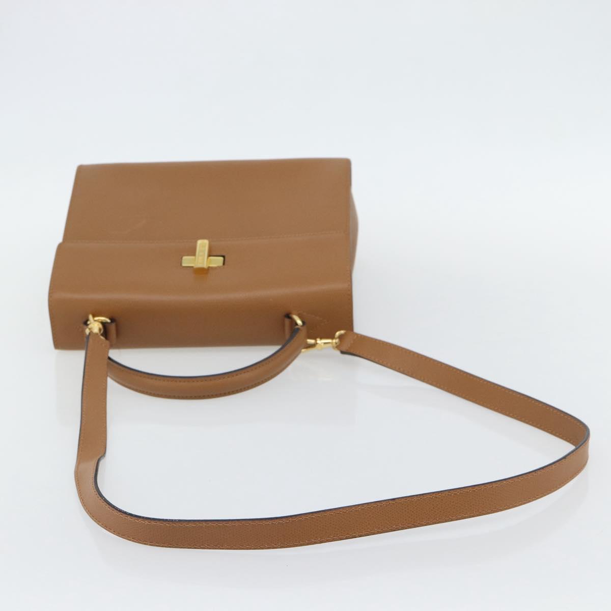 CELINE Hand Bag Leather 2way Brown Gold Auth 182814
