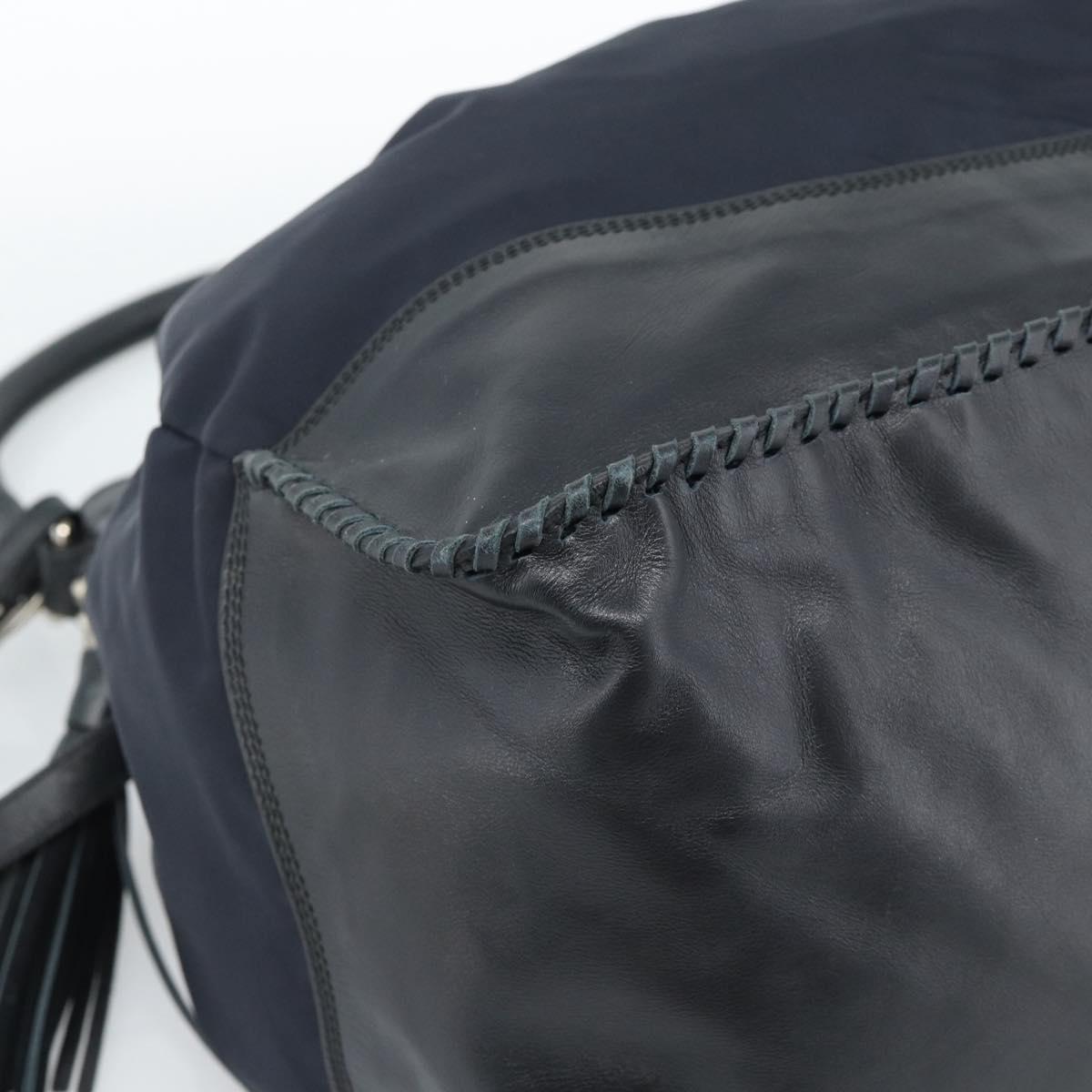 PRADA Shoulder Bag Nylon Leather Black Silver Auth 182816V