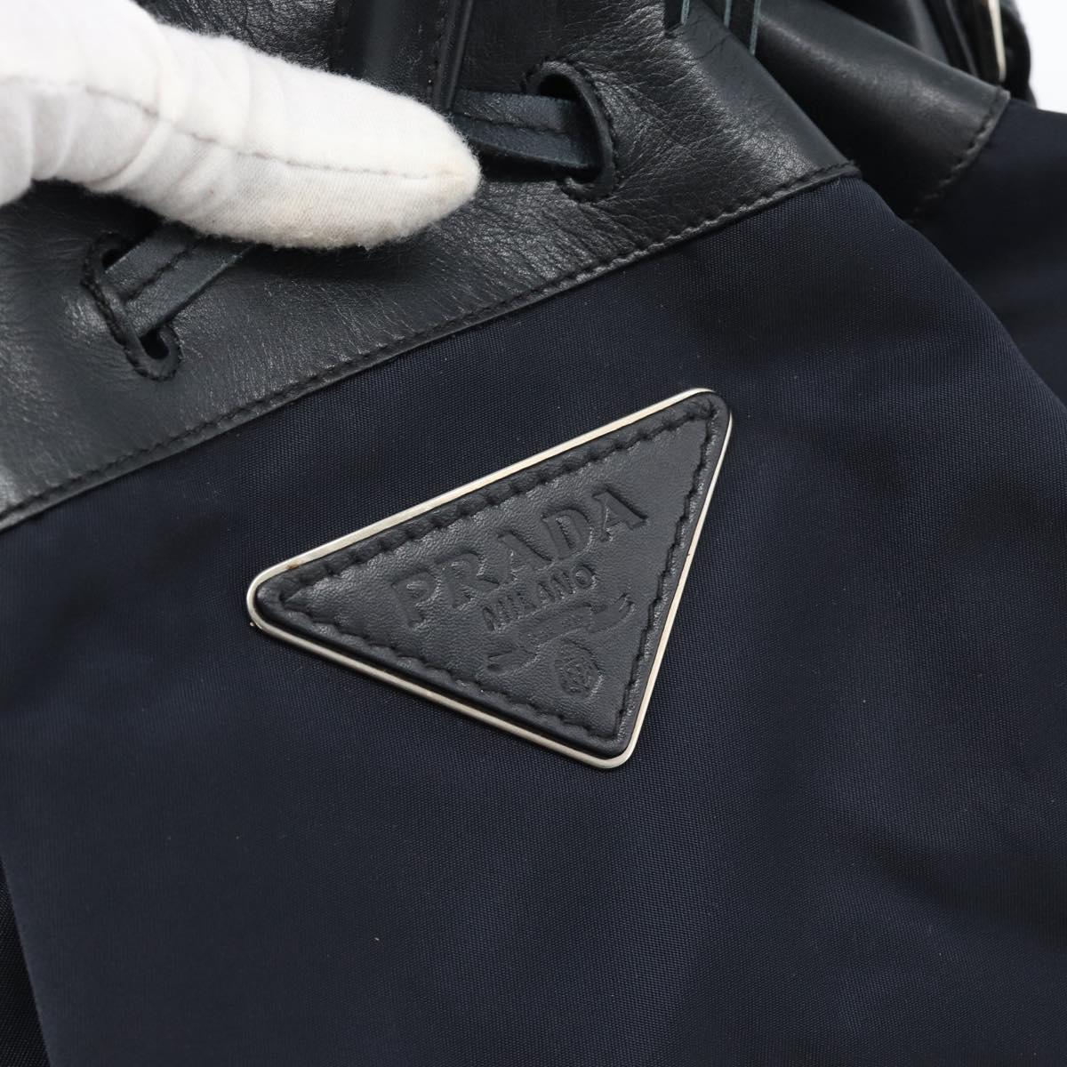 PRADA Shoulder Bag Nylon Leather Black Silver Auth 182816V