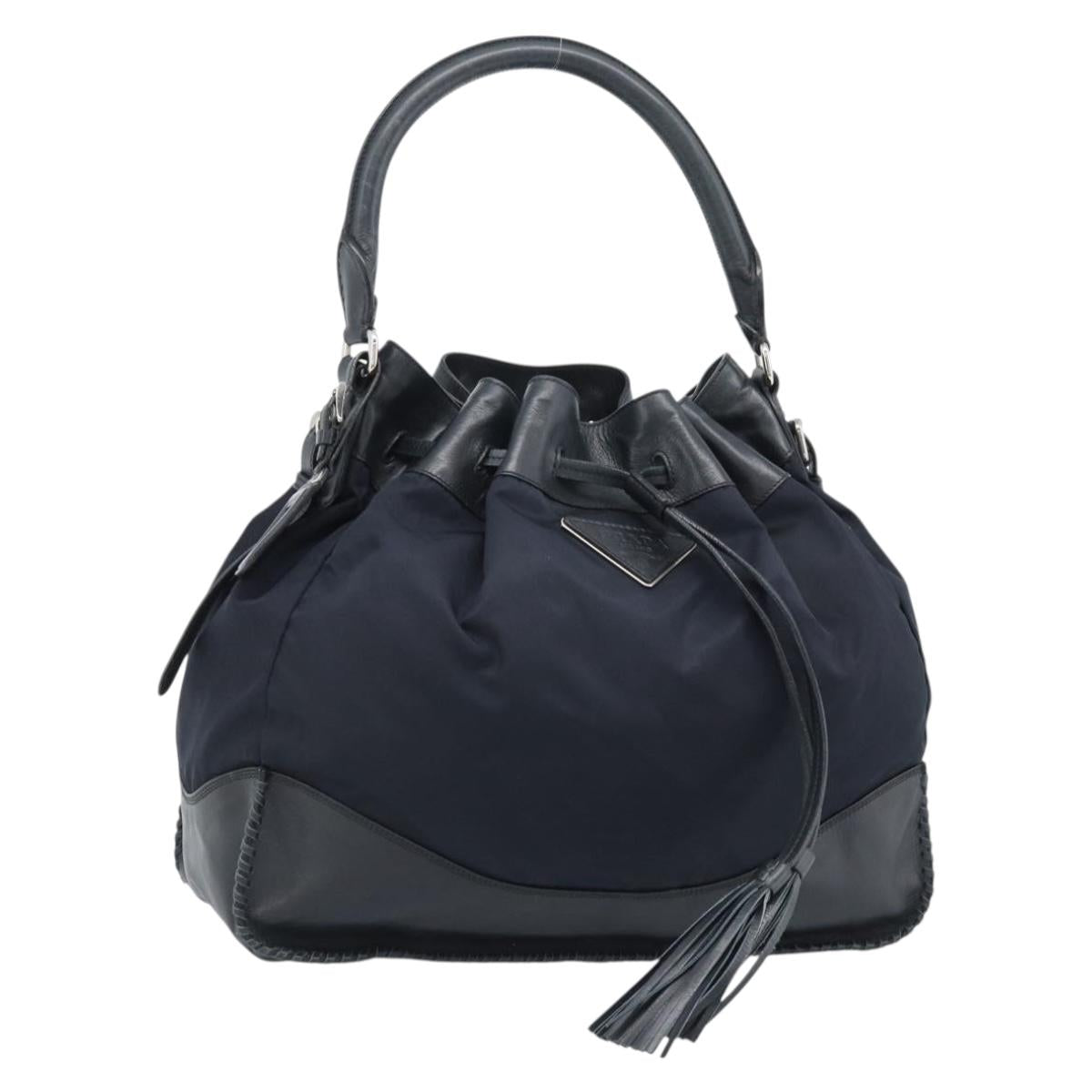 PRADA Shoulder Bag Nylon Leather Black Silver Auth 182816V