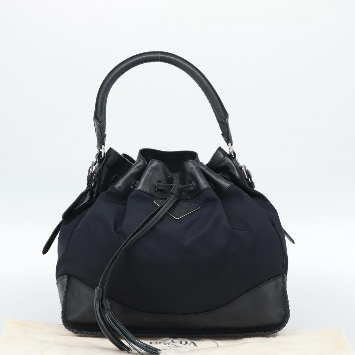 PRADA Shoulder Bag Nylon Leather Black Silver Auth 182816V
