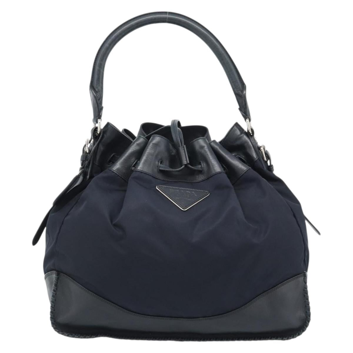 PRADA Shoulder Bag Nylon Leather Black Silver Auth 182816V
