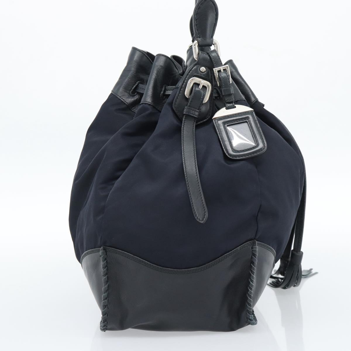 PRADA Shoulder Bag Nylon Leather Black Silver Auth 182816V