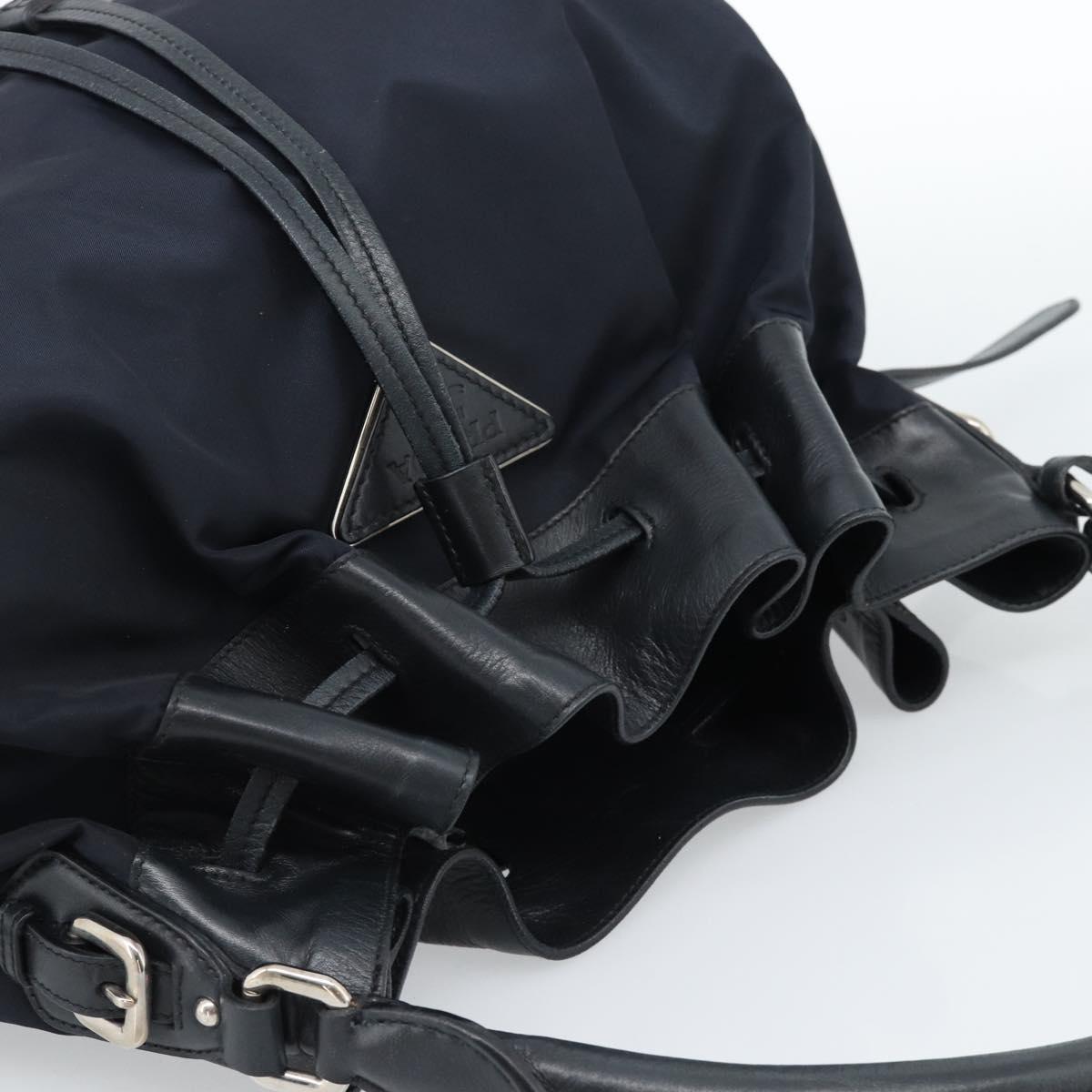 PRADA Shoulder Bag Nylon Leather Black Silver Auth 182816V