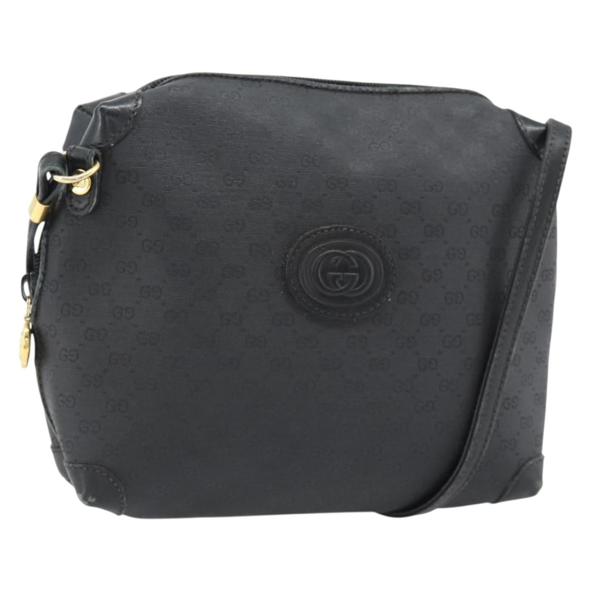 GUCCI Micro GG Supreme Shoulder Bag PVC Black Gold Auth 182820