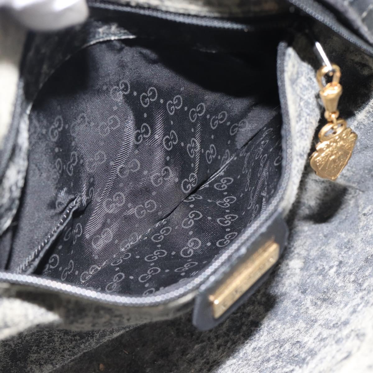 GUCCI Micro GG Supreme Shoulder Bag PVC Black Gold Auth 182820