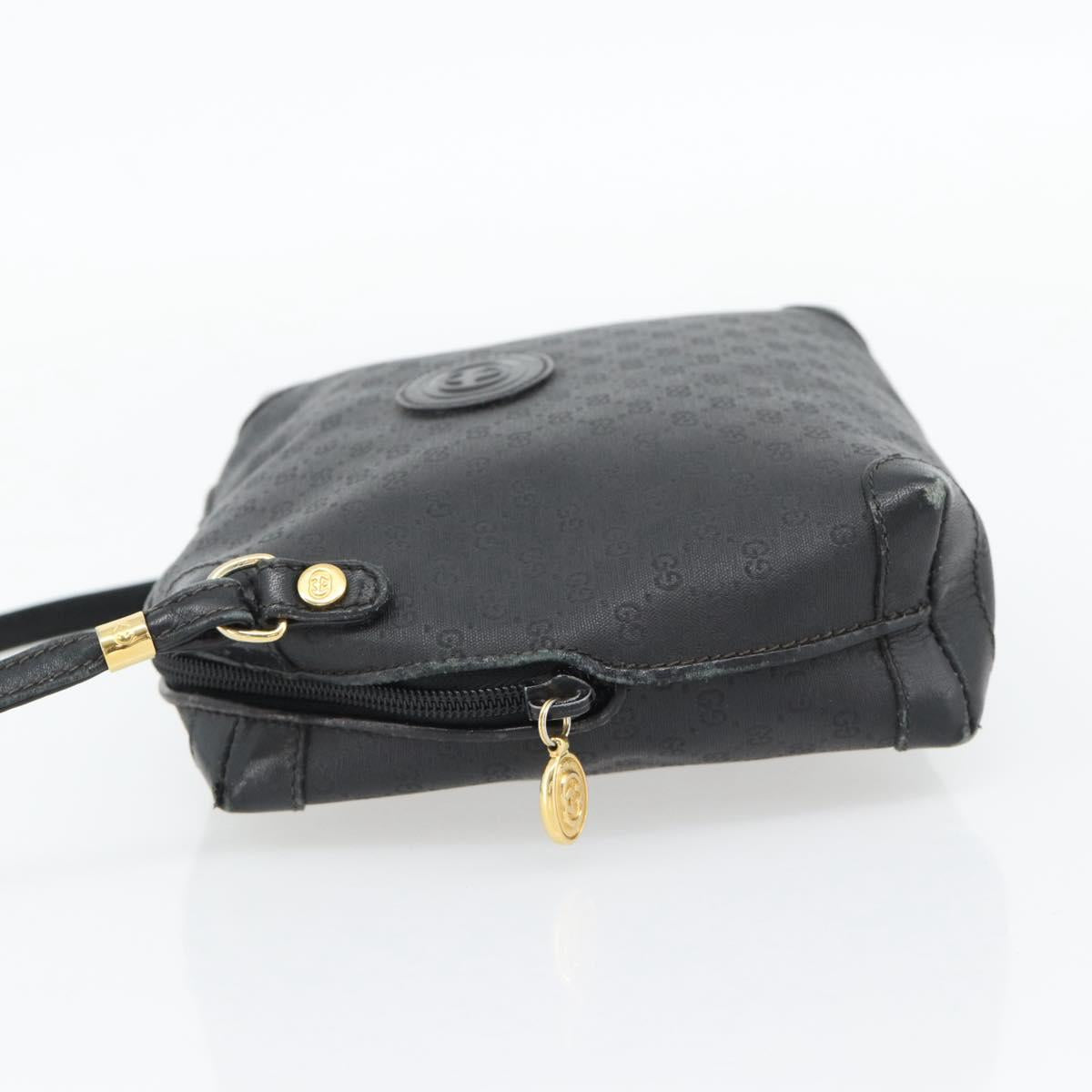 GUCCI Micro GG Supreme Shoulder Bag PVC Black Gold Auth 182820