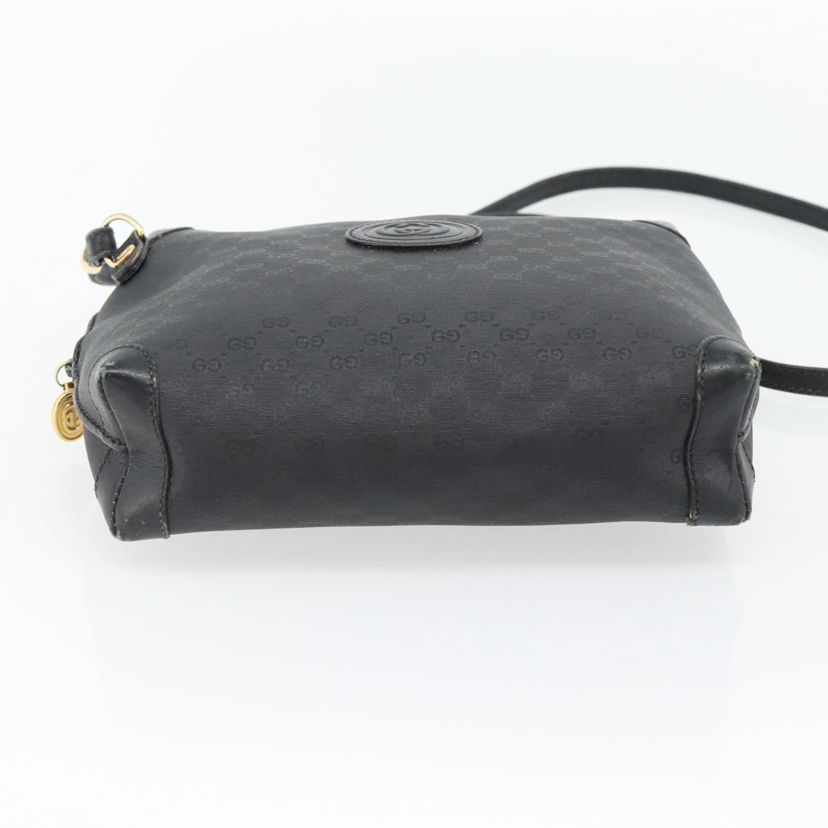 GUCCI Micro GG Supreme Shoulder Bag PVC Black Gold Auth 182820
