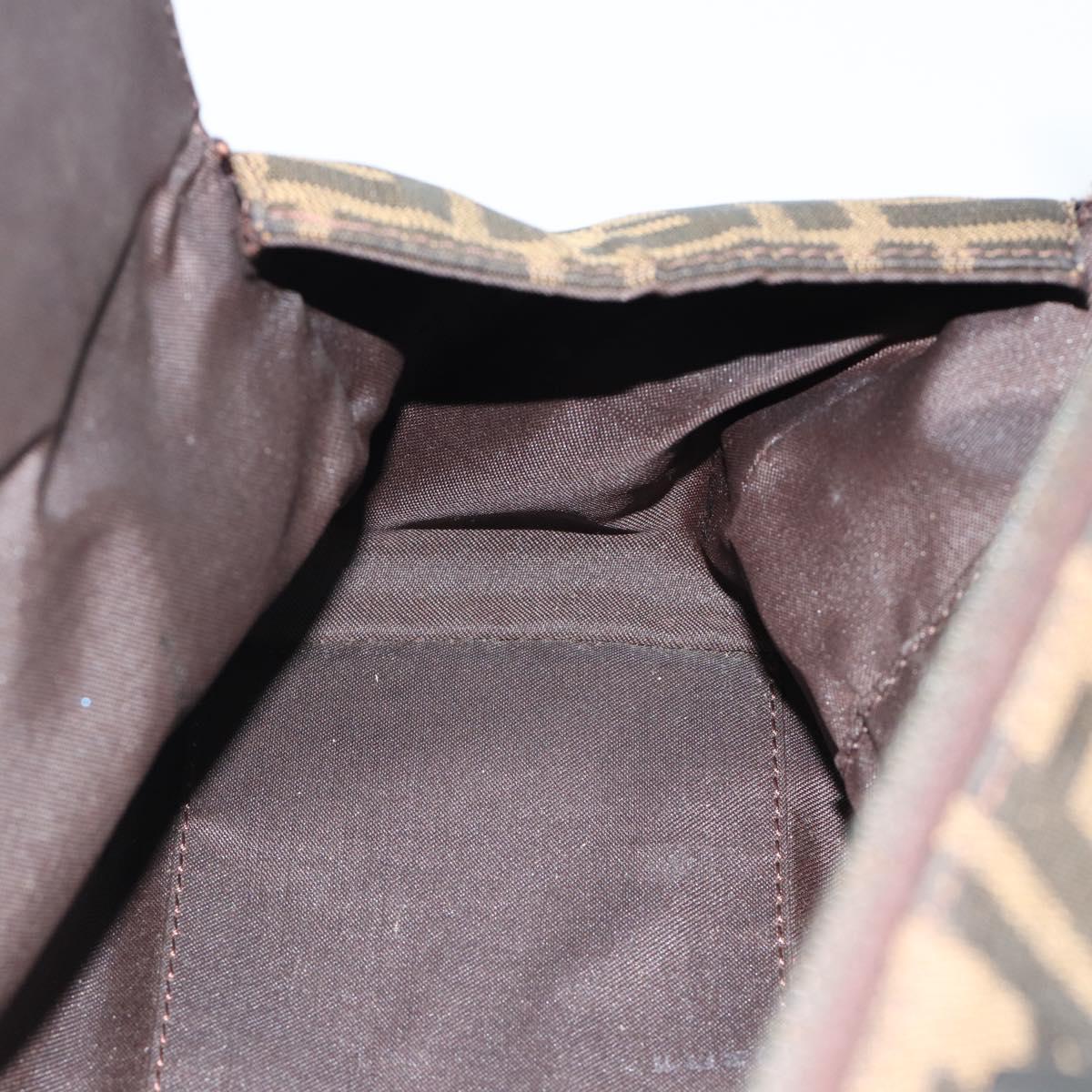 FENDI Zucca Canvas Mamma Baguette Hand Bag Brown Black Auth 182861A