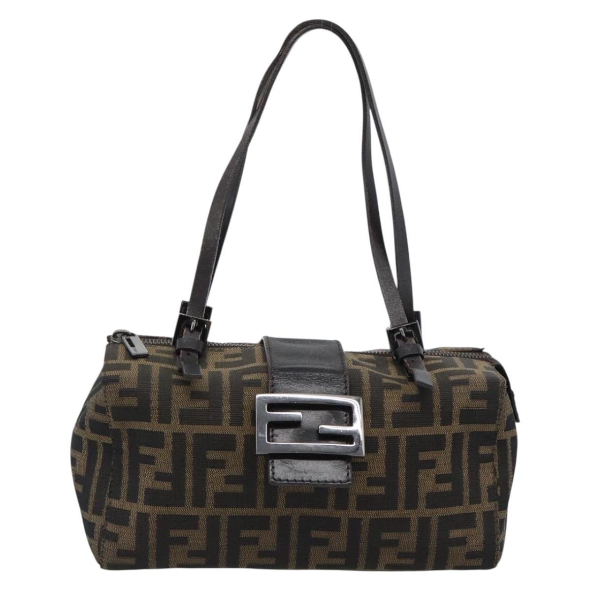 FENDI Zucca Canvas Mamma Baguette Hand Bag Brown Black Auth 182861A
