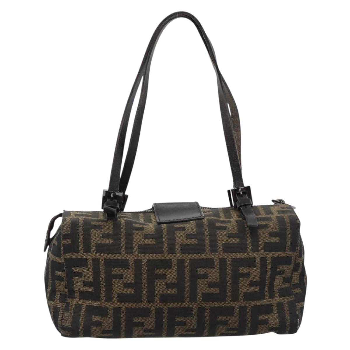 FENDI Zucca Canvas Mamma Baguette Hand Bag Brown Black Auth 182861A