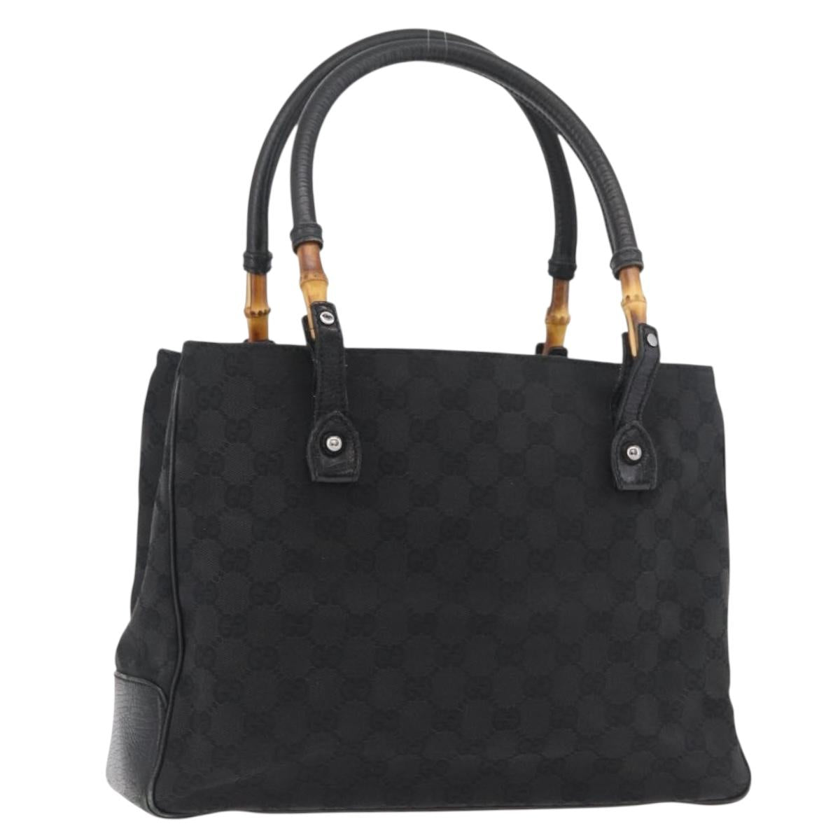 GUCCI GG Canvas Bamboo Hand Bag Black 112526 Auth 182862