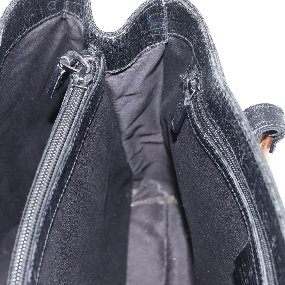 GUCCI GG Canvas Bamboo Hand Bag Black 112526 Auth 182862