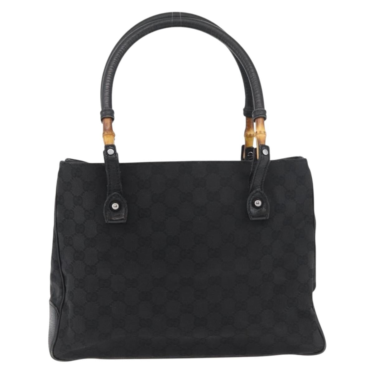 GUCCI GG Canvas Bamboo Hand Bag Black 112526 Auth 182862