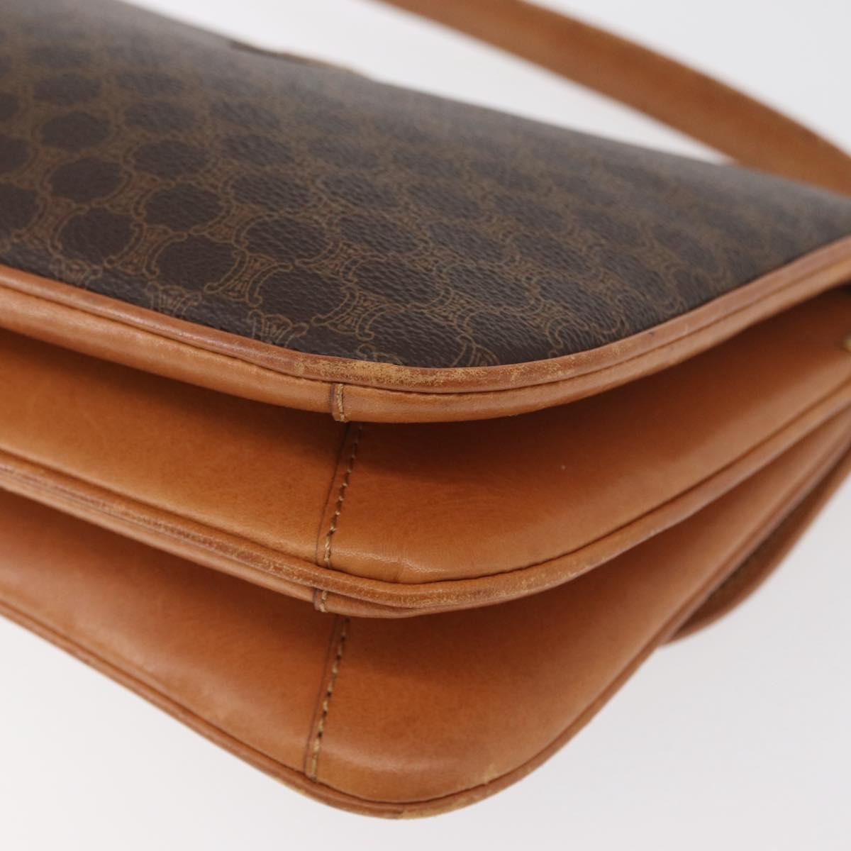 CELINE Macadam Canvas Shoulder Bag PVC Leather Brown Gold Auth 182863