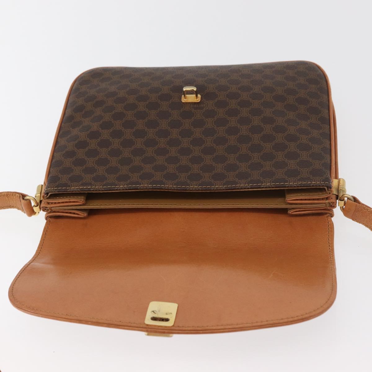 CELINE Macadam Canvas Shoulder Bag PVC Leather Brown Gold Auth 182863