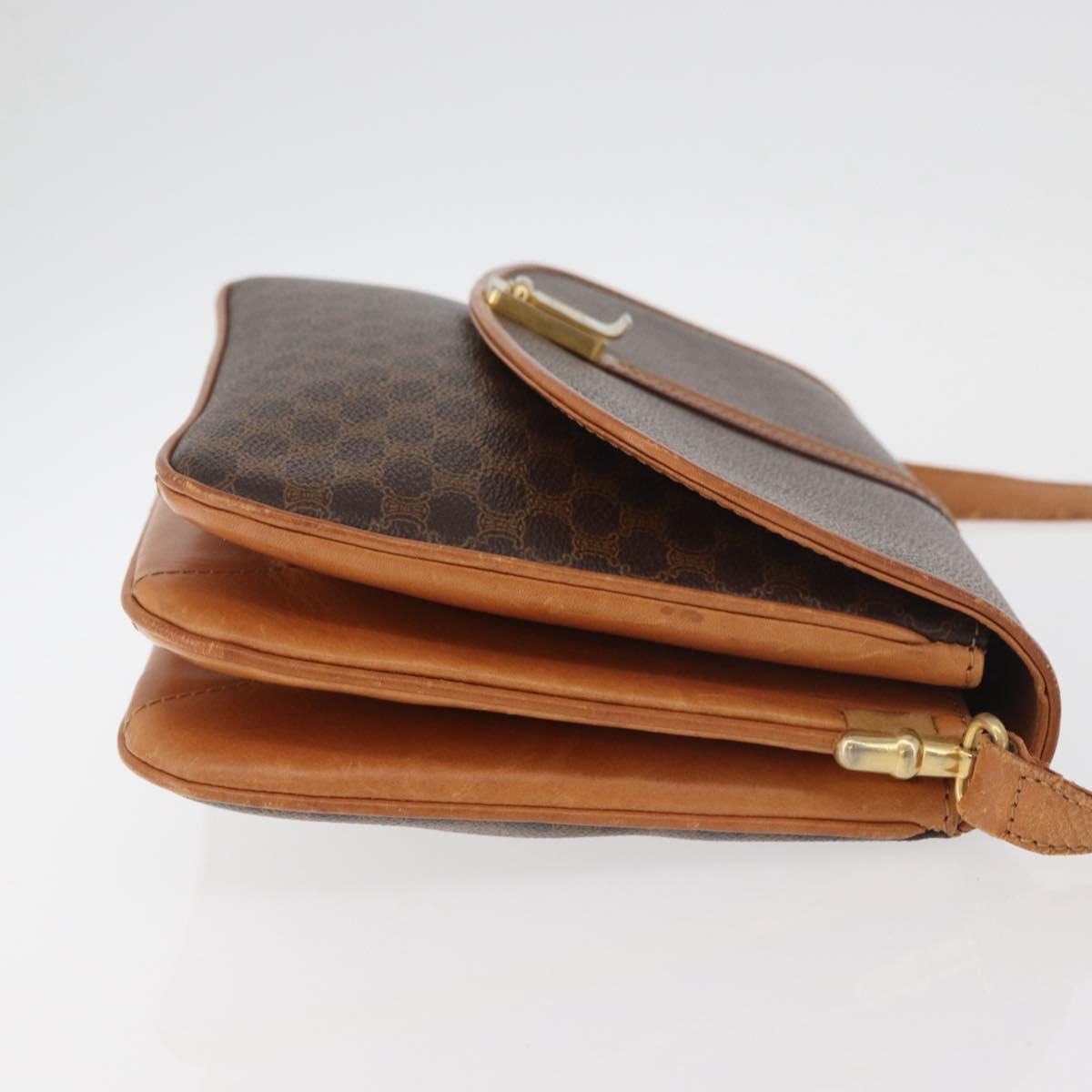 CELINE Macadam Canvas Shoulder Bag PVC Leather Brown Gold Auth 182863