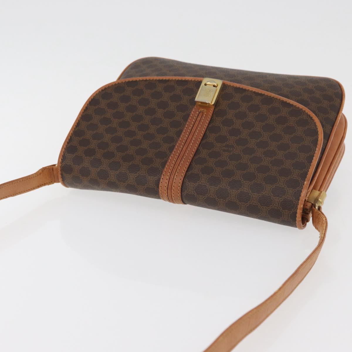 CELINE Macadam Canvas Shoulder Bag PVC Leather Brown Gold Auth 182863