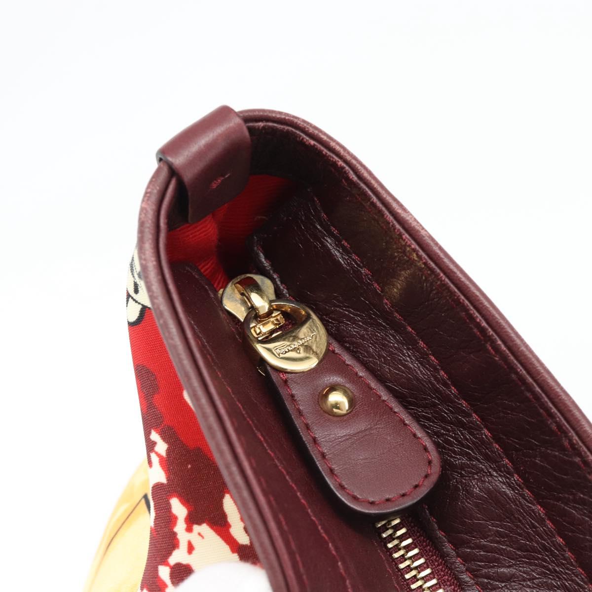 Salvatore Ferragamo Gancini Tote Bag Canvas Gold Bordeaux Auth 182865